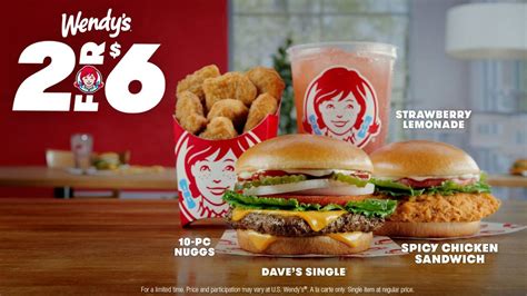 2 for 6 wendys - Wendy’s 2 for $6 menu includes delicious items like Spicy Chicken Sandwich, Dave’s Single burger,10-Piece Chicken Nuggets and Medium Lemonade. You can get to choose two of …